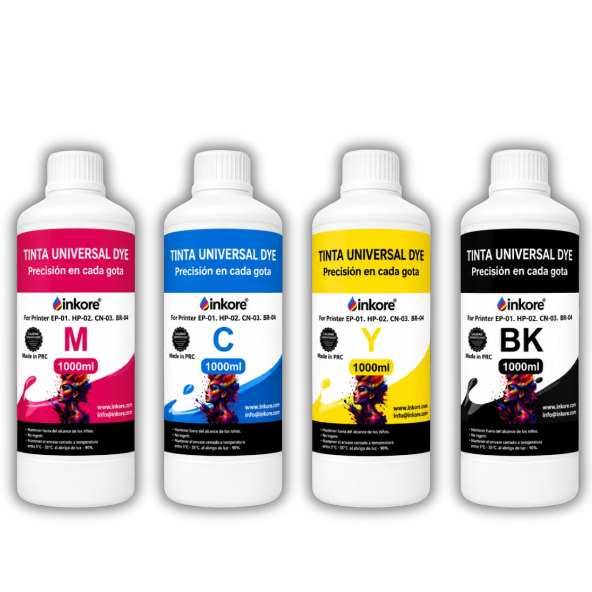 Tinta Universal Inkore® C M Y K 4Litro EPSON, HP, CANON, BROTHER.