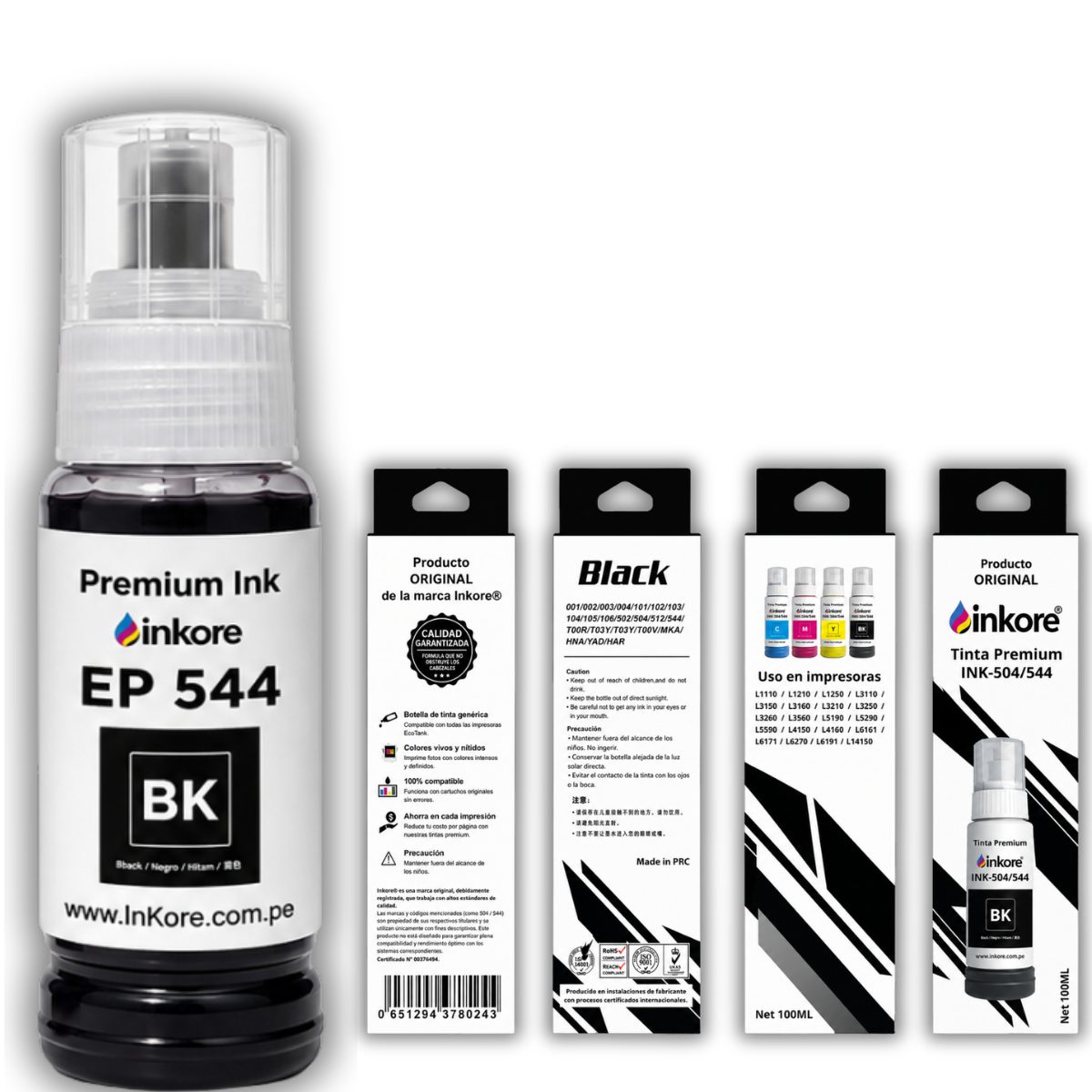 Tinta Inkore® Negro 100 ml para uso en Epson Serie 504-544 - Image 2