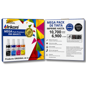 Mega Pack Tinta Inkore® CMYK 400 ml para uso en Epson Serie 664 - 673