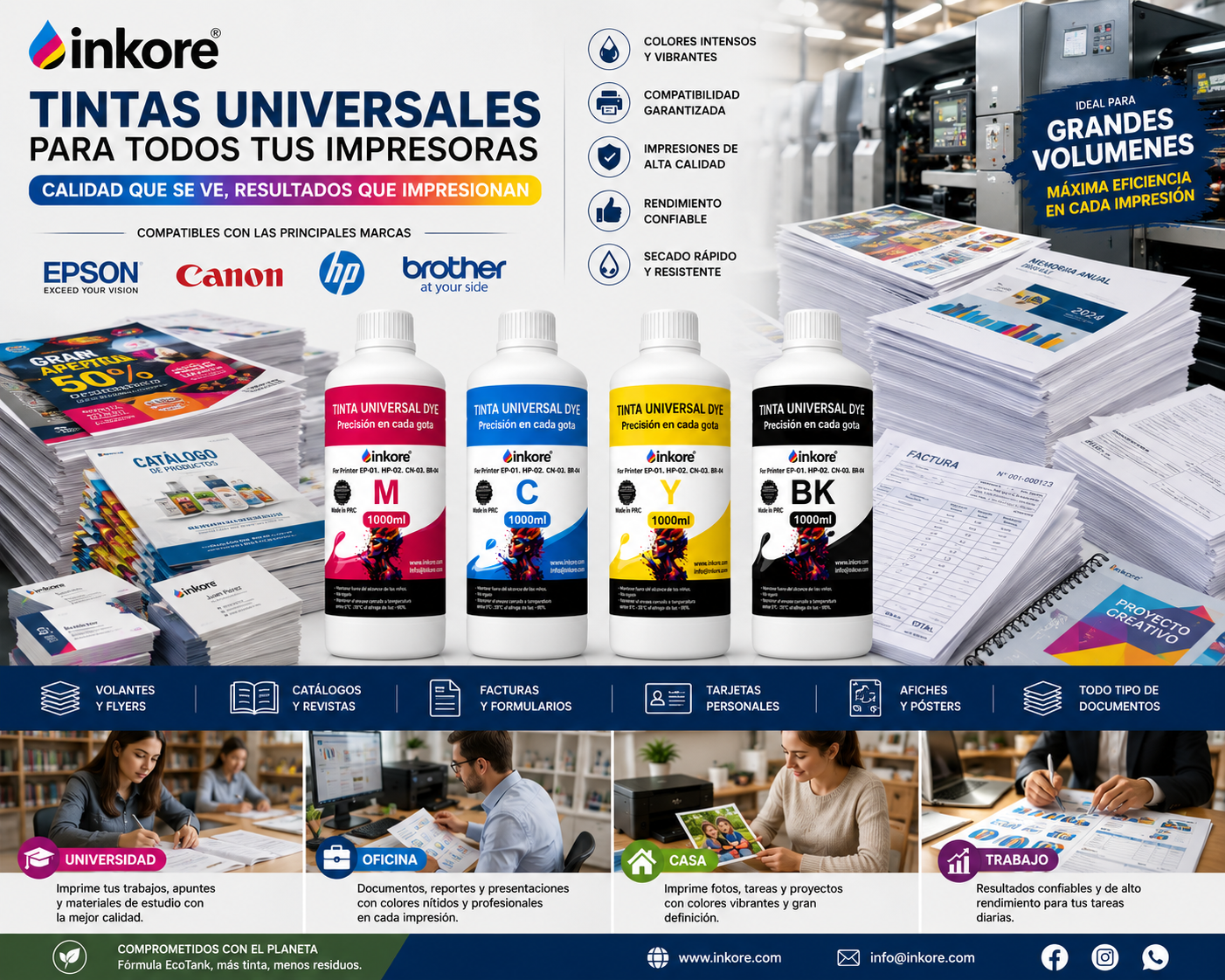Tinta Universal Inkore® C M Y K 4Litro EPSON, HP, CANON, BROTHER. - Image 3